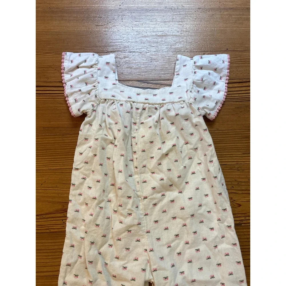Old Navy Floral Jumpsuit Kids Cream Pink Boho Linen Blend SIZE 4T‎
